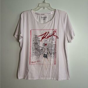 Karl Lagerfeld White Graphic Tee with Rhinestones (XL)